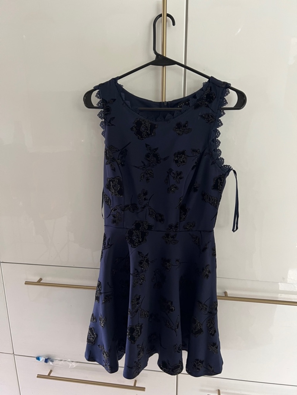 City Studio Navy Floral Lace-Trim Mini Dress